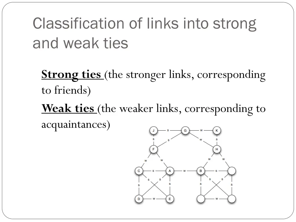 classification of links into strong and weak ties 1