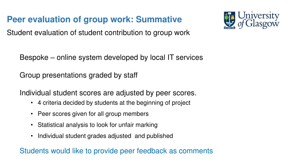 peer evaluation of group work summative