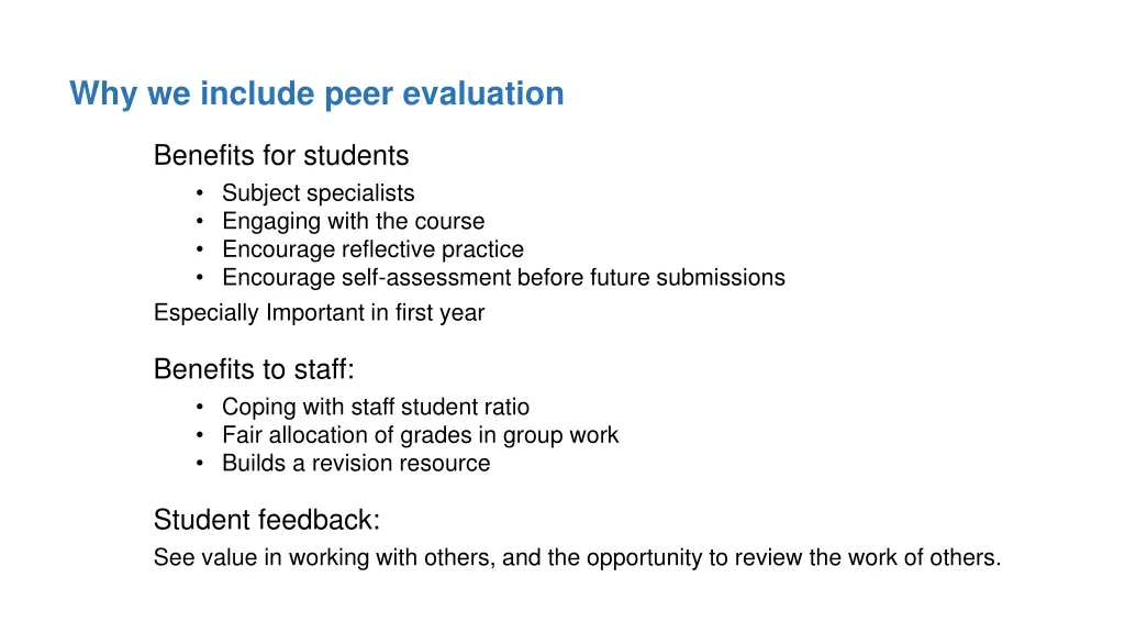 why we include peer evaluation