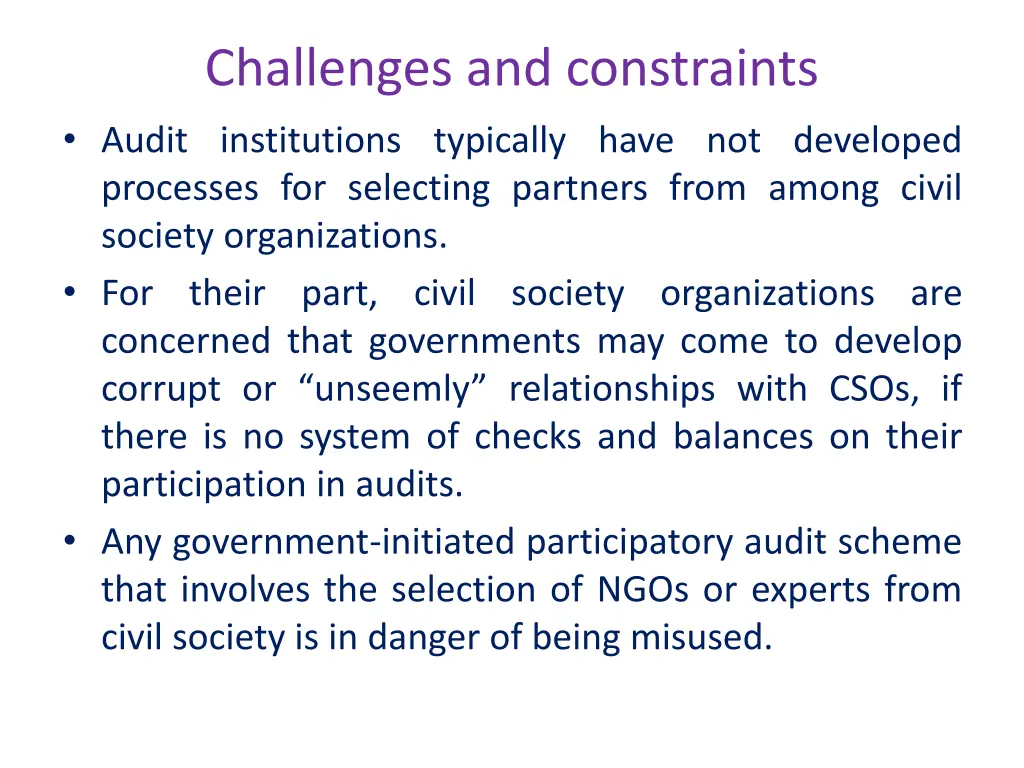 challenges and constraints audit institutions