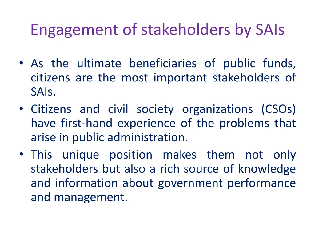 engagement of stakeholders by sais