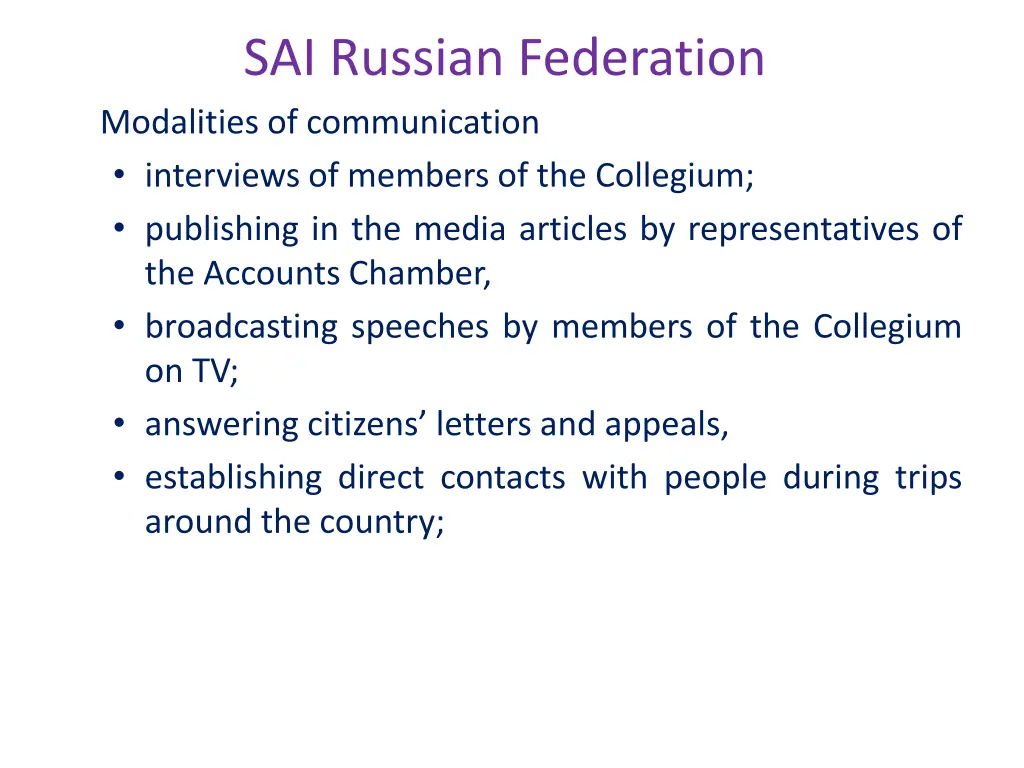 sai russian federation modalities