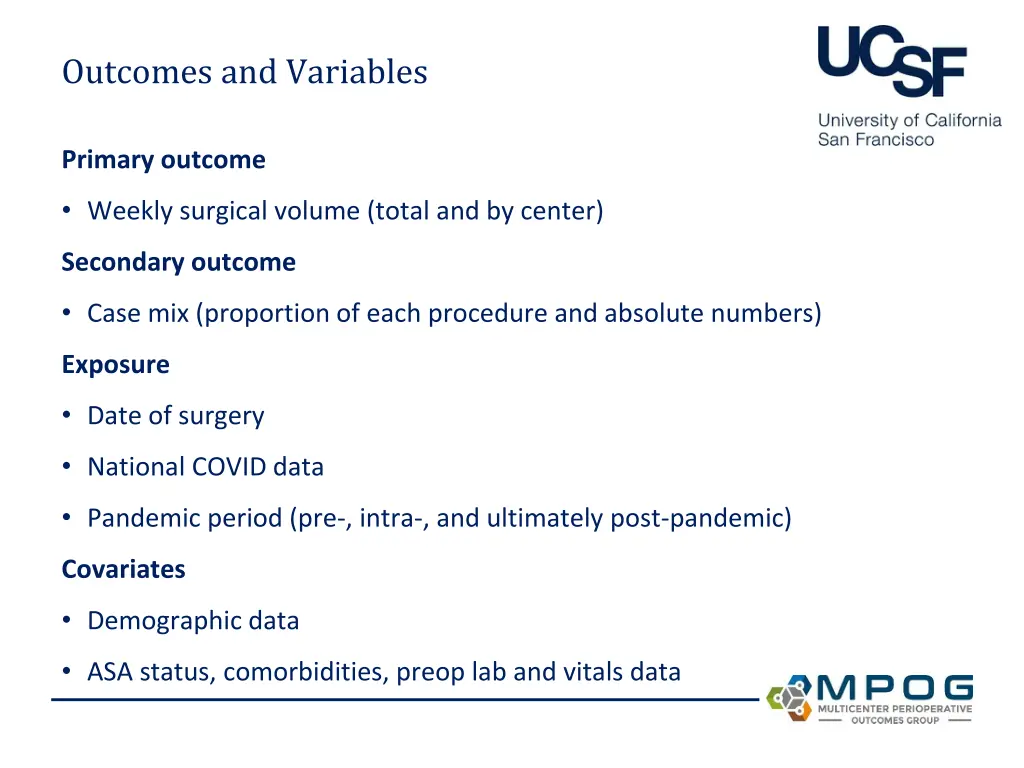 outcomes and variables