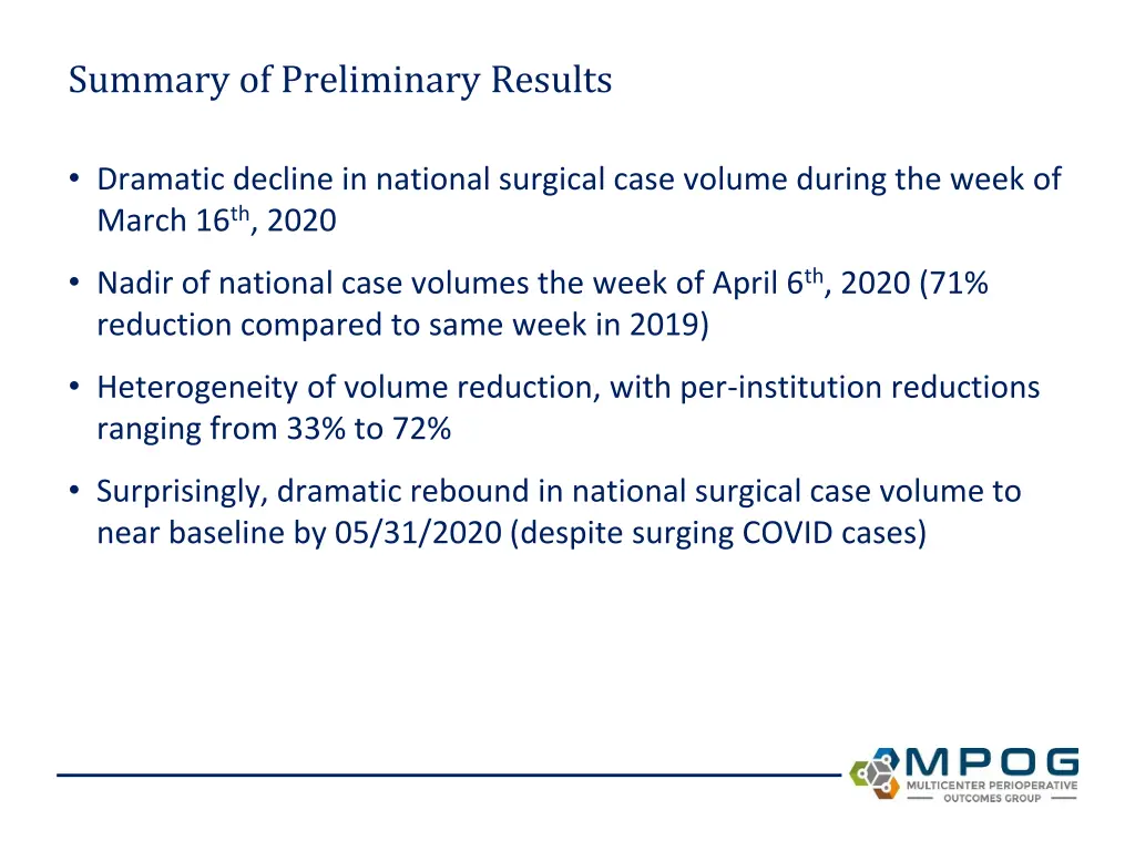 summary of preliminary results