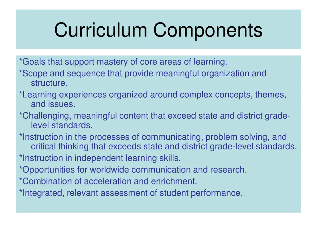 curriculum components