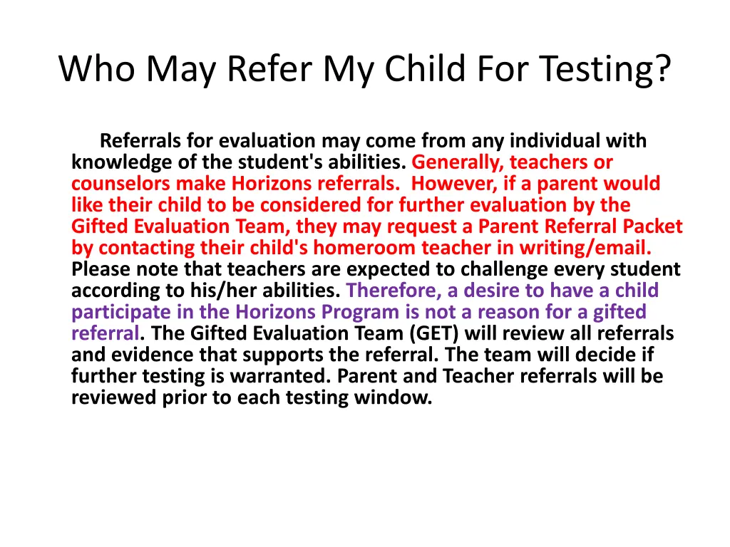 who may refer my child for testing