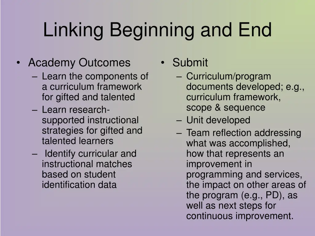 linking beginning and end