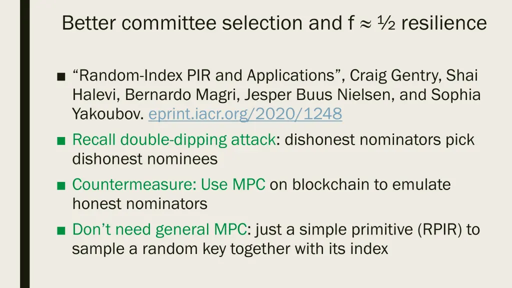 better committee selection and f resilience