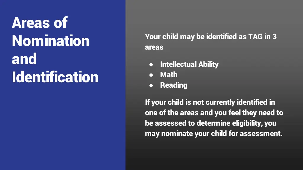 areas of nomination and identification