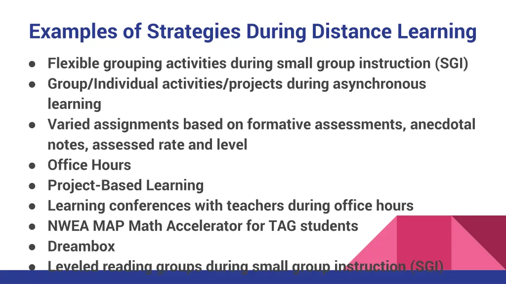 examples of strategies during distance learning