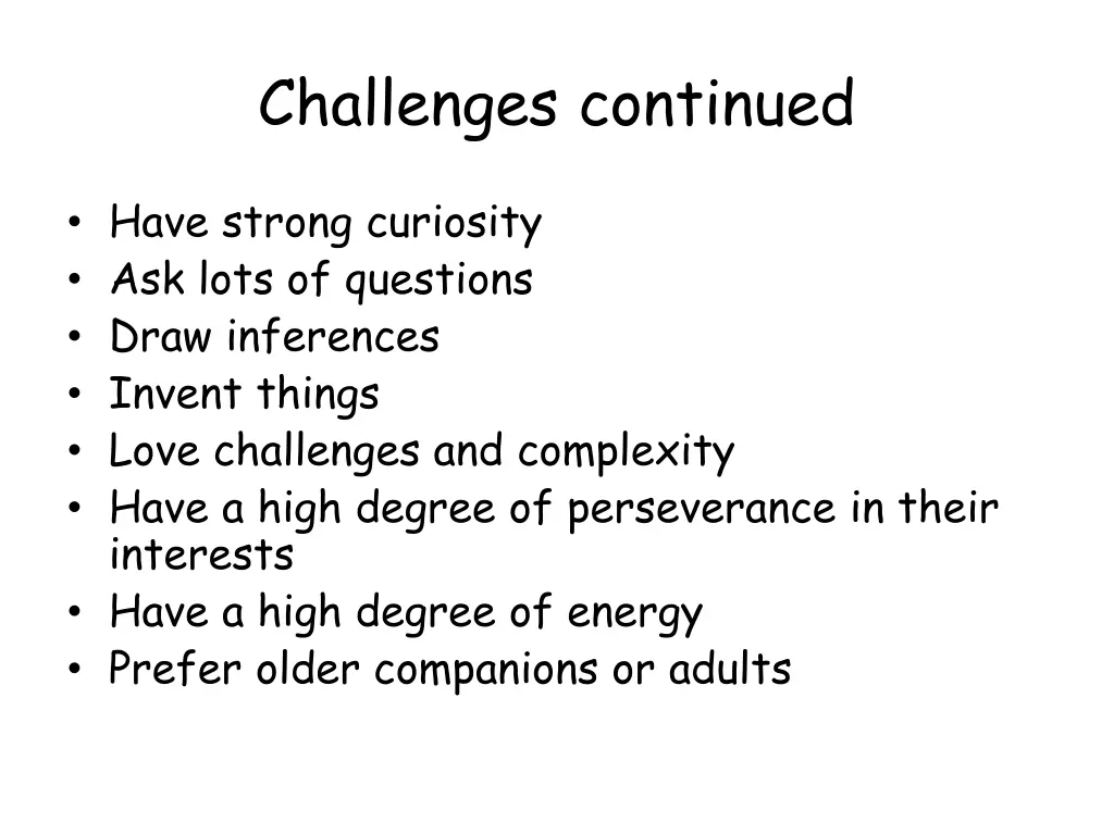 challenges continued