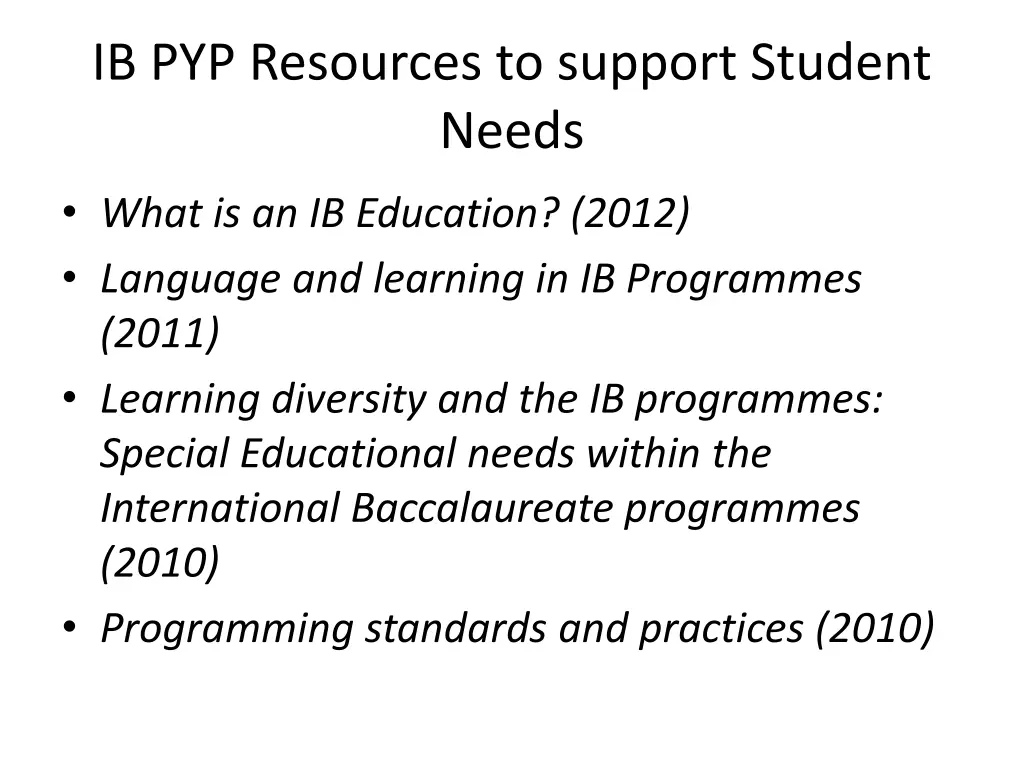 ib pyp resources to support student needs