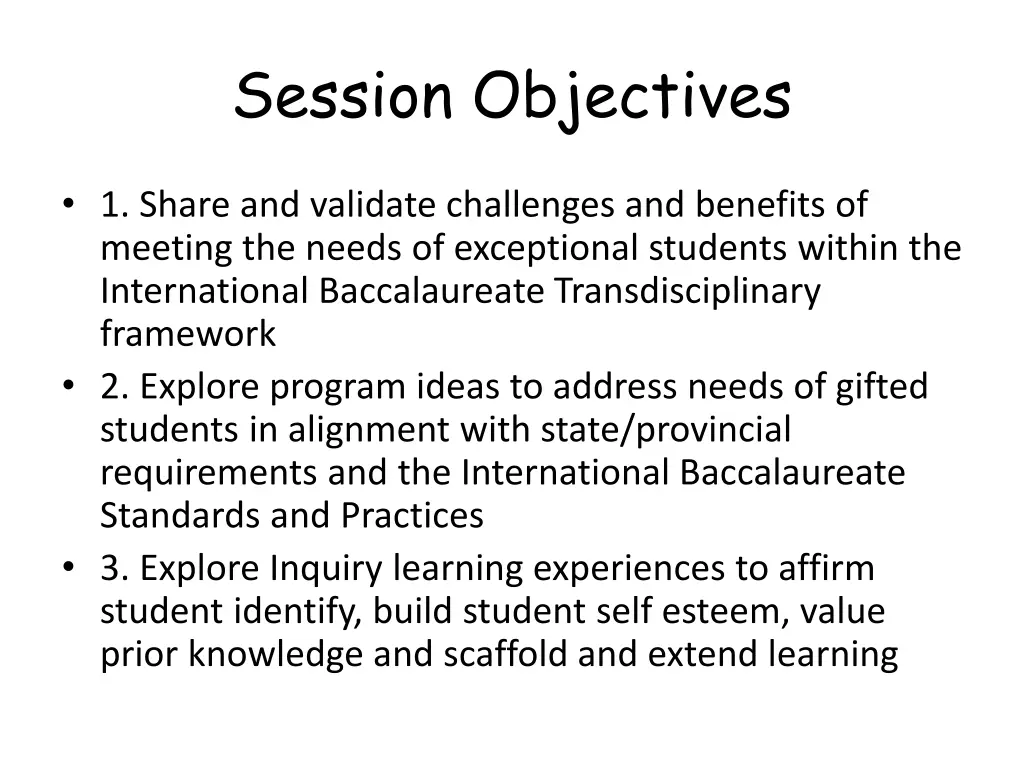 session objectives