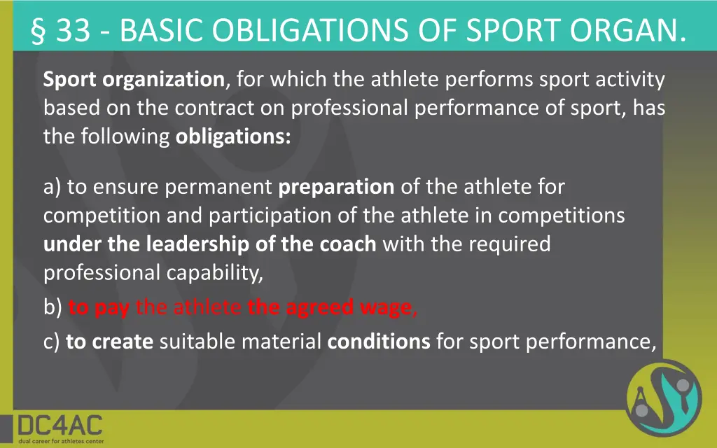 33 basic obligations of sport organ