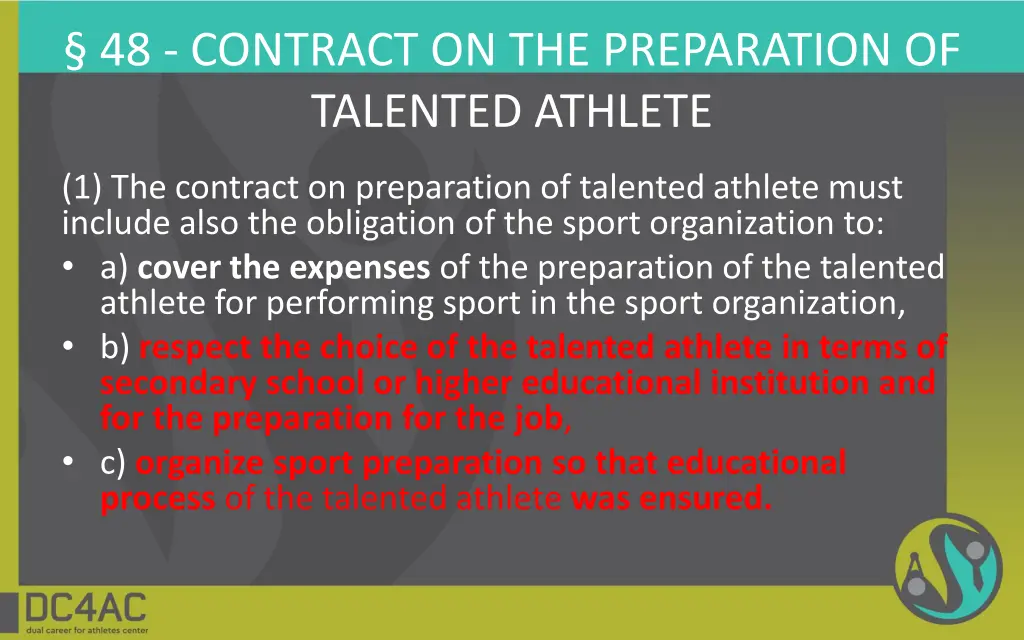 48 contract on the preparation of talented athlete