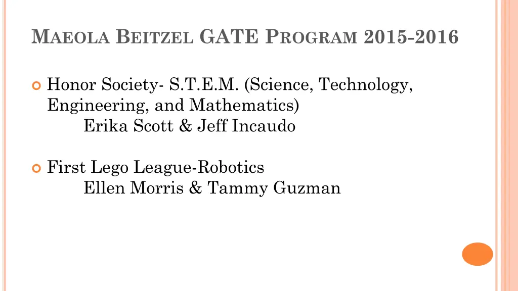 m aeola b eitzel gate p rogram 2015 2016