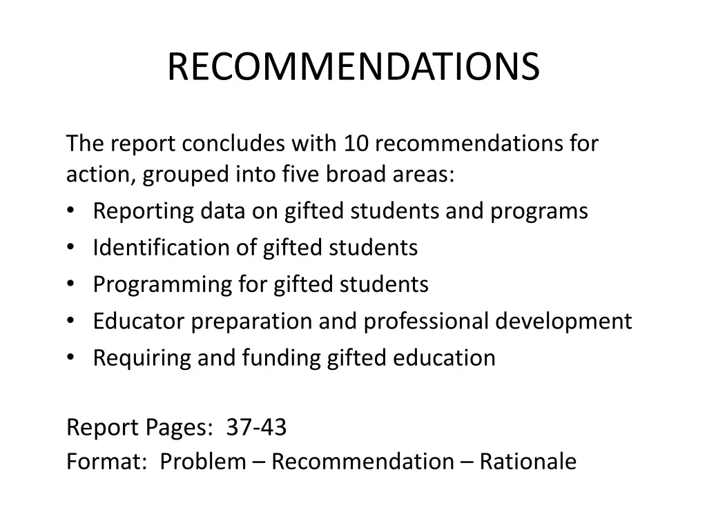 recommendations