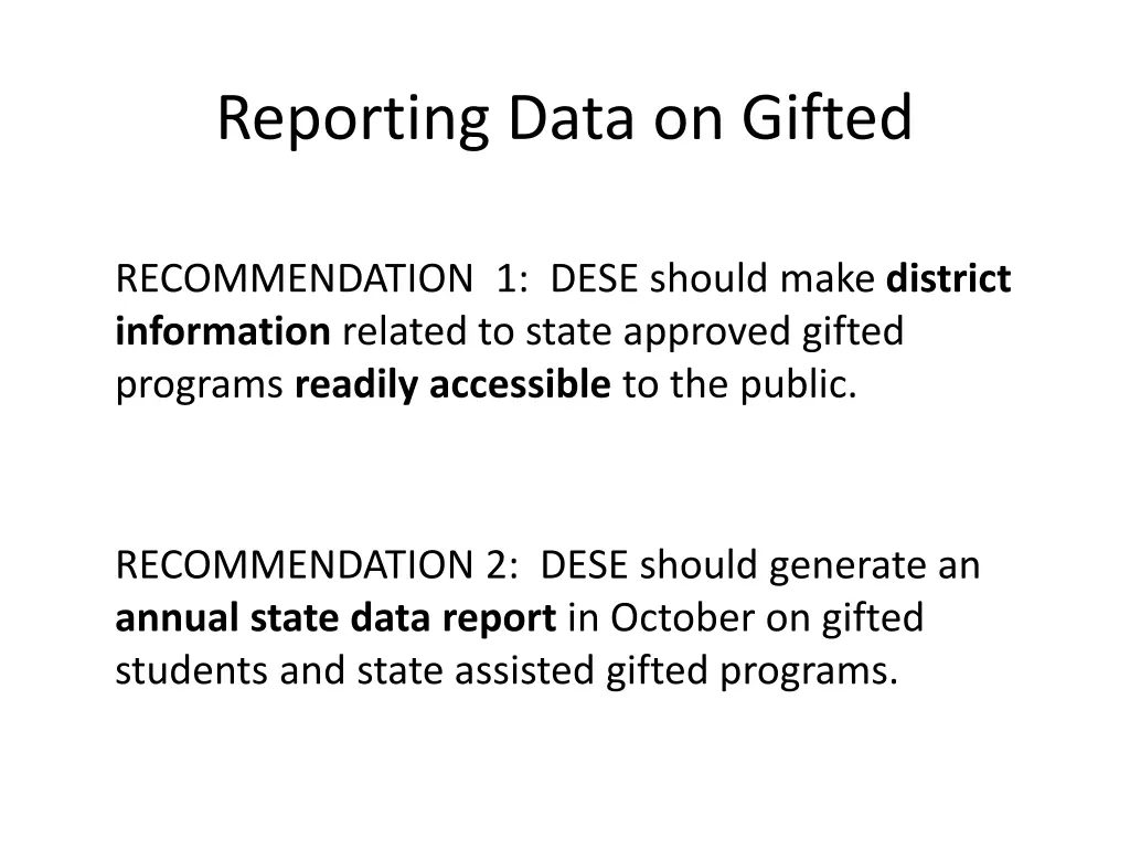 reporting data on gifted