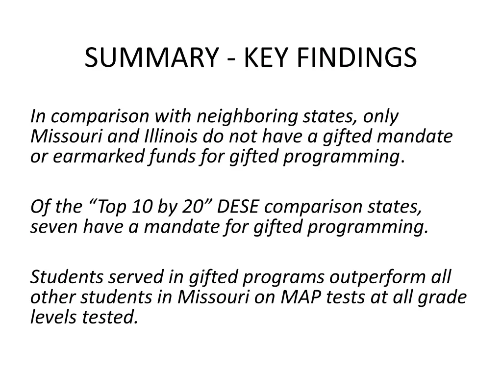 summary key findings 1