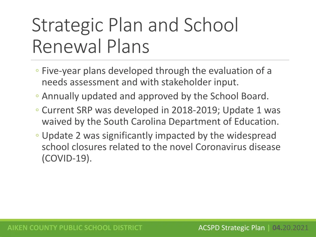 strategic plan and school renewal plans