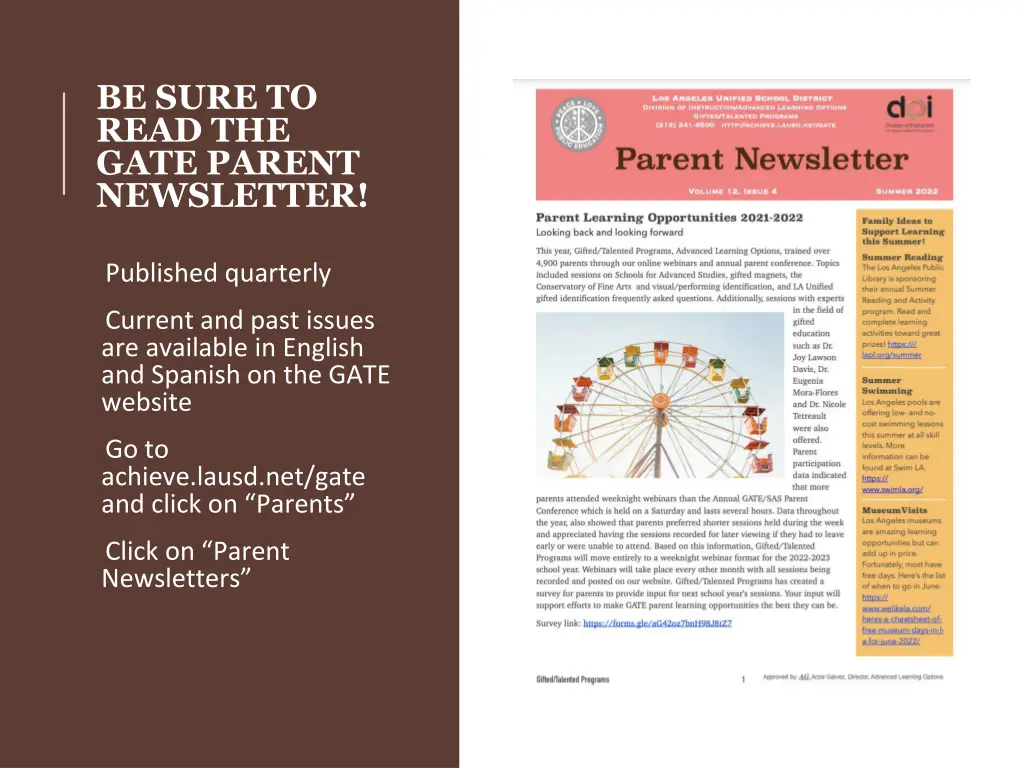 be sure to read the gate parent newsletter