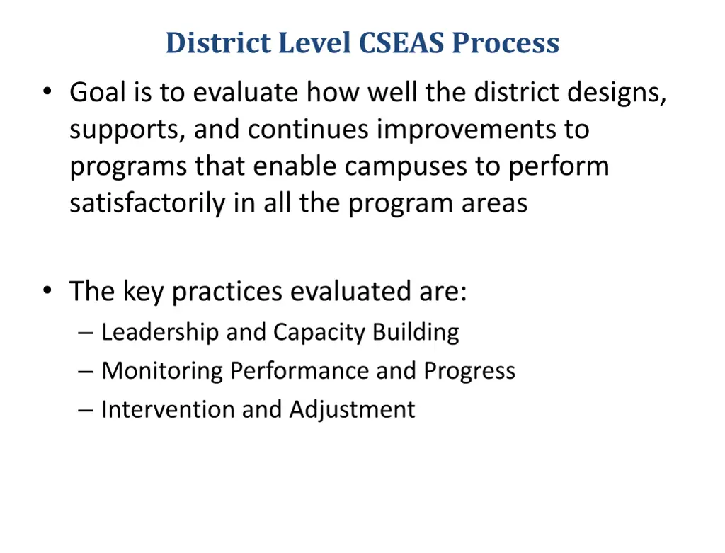 district level cseas process goal is to evaluate