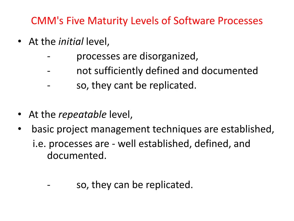 cmm s five maturity levels of software processes