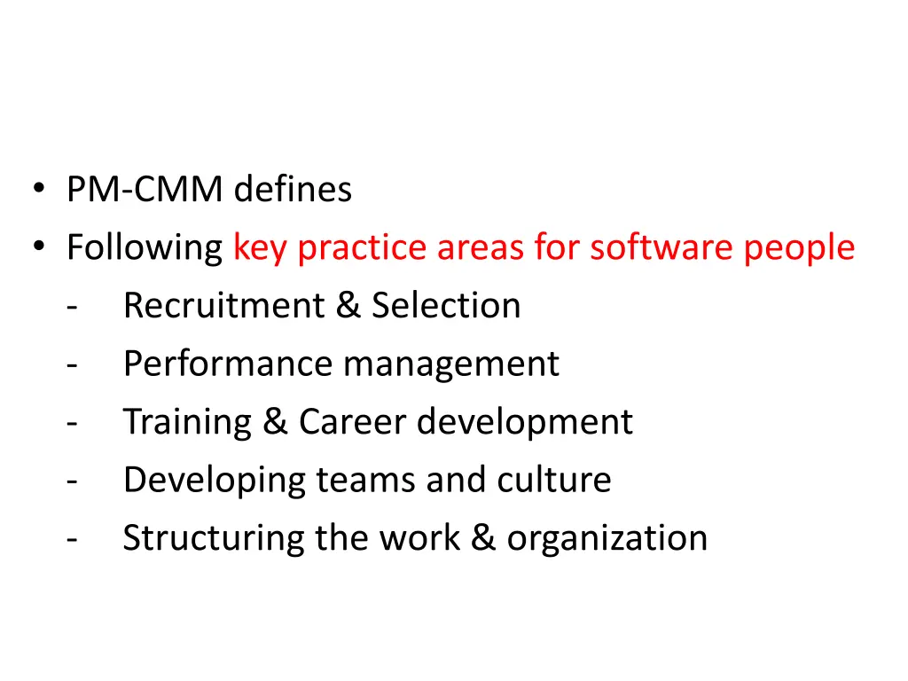 pm cmm defines following key practice areas