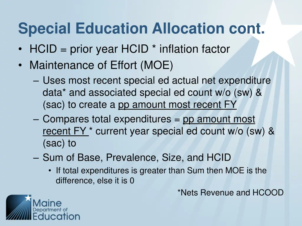 special education allocation cont hcid prior year