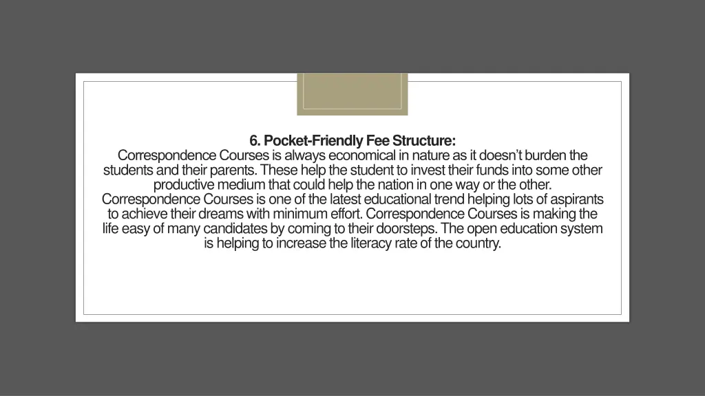 6 pocket friendly fee structure