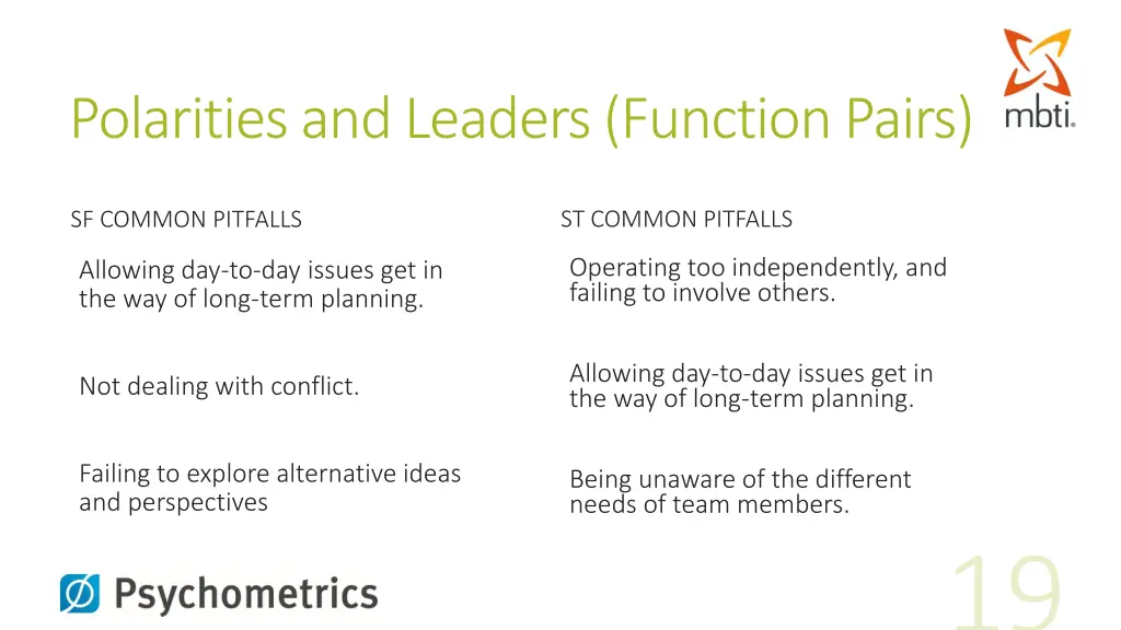 polarities and leaders function pairs