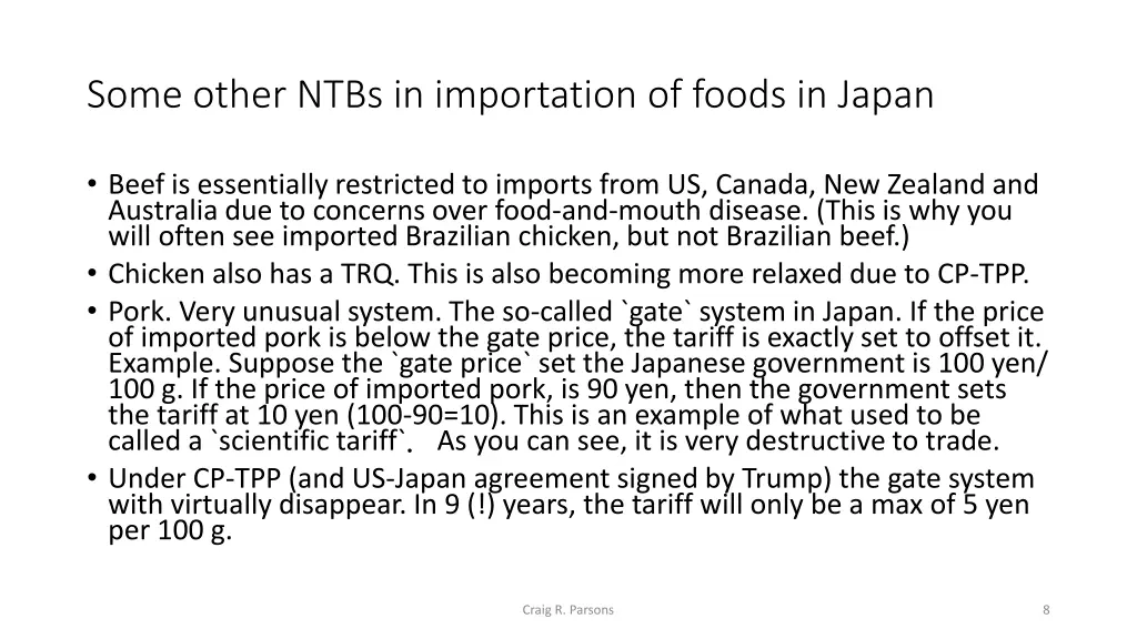 some other ntbs in importation of foods in japan