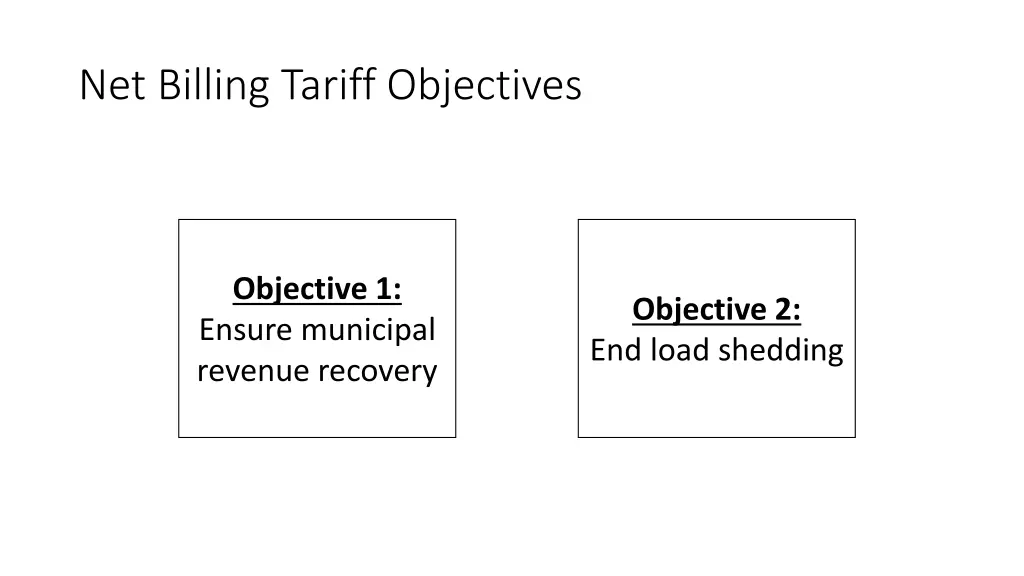 net billing tariff objectives