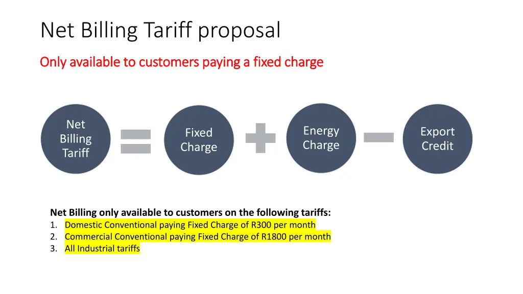 net billing tariff proposal only available