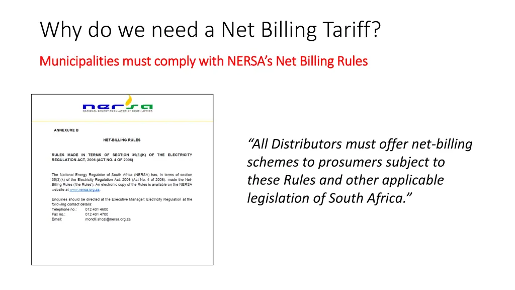 why do we need a net billing tariff 1