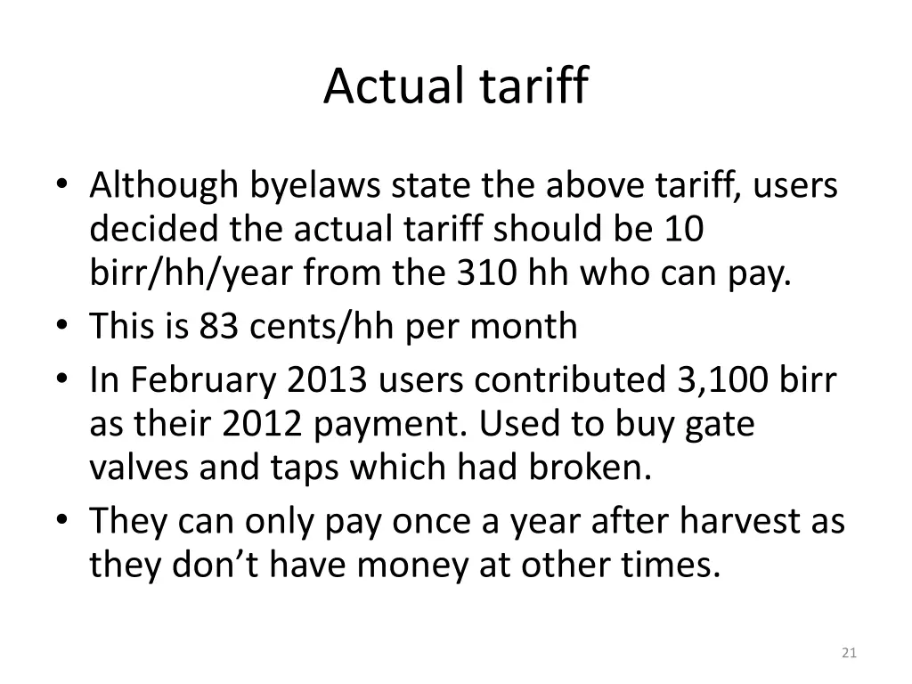 actual tariff