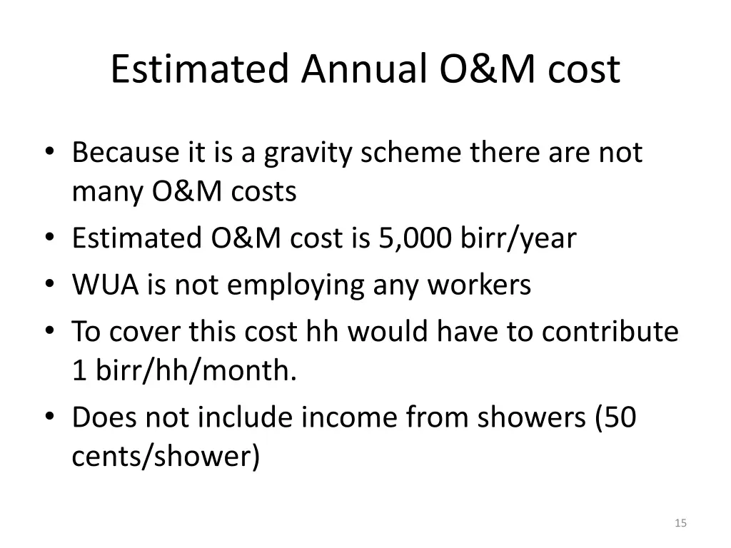 estimated annual o m cost