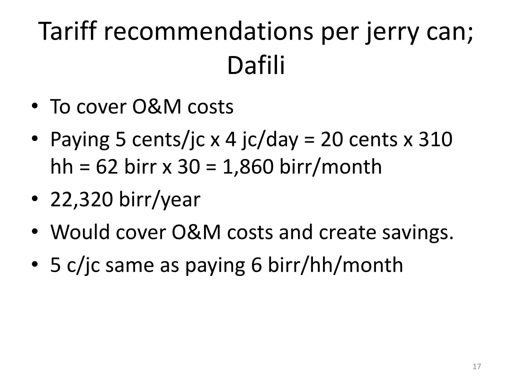 tariff recommendations per jerry can dafili