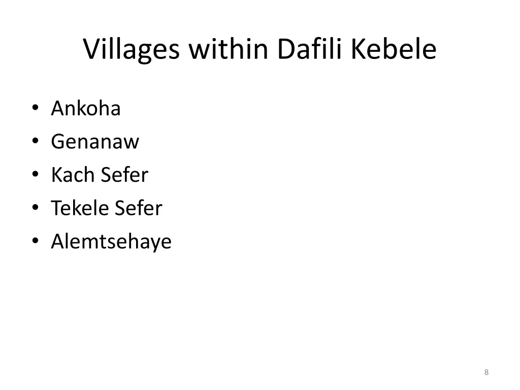 villages within dafili kebele