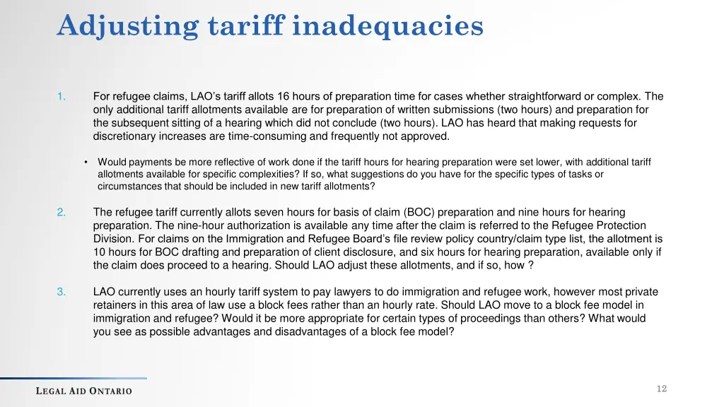 adjusting tariff inadequacies