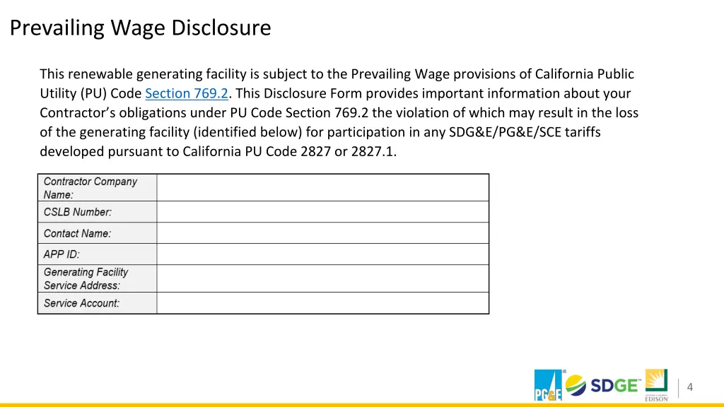 prevailing wage disclosure