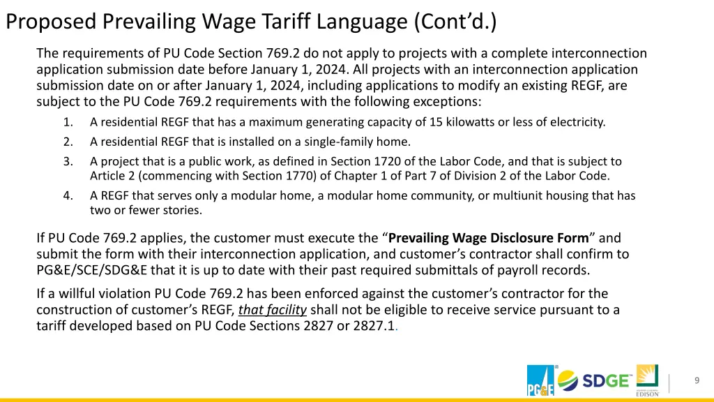 proposed prevailing wage tariff language cont d