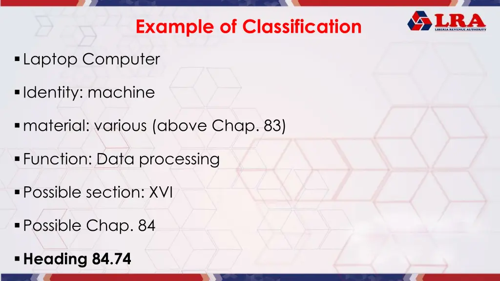 example of classification