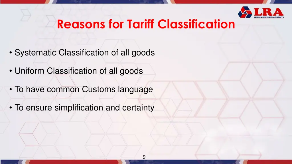 reasons for tariff classification