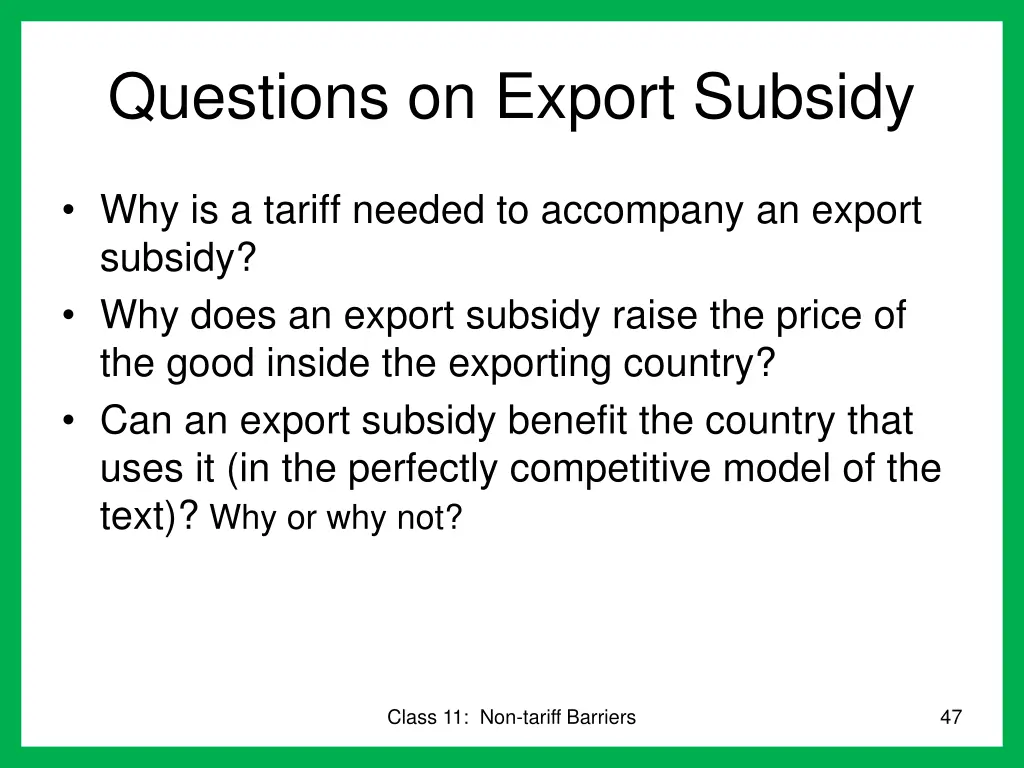 questions on export subsidy