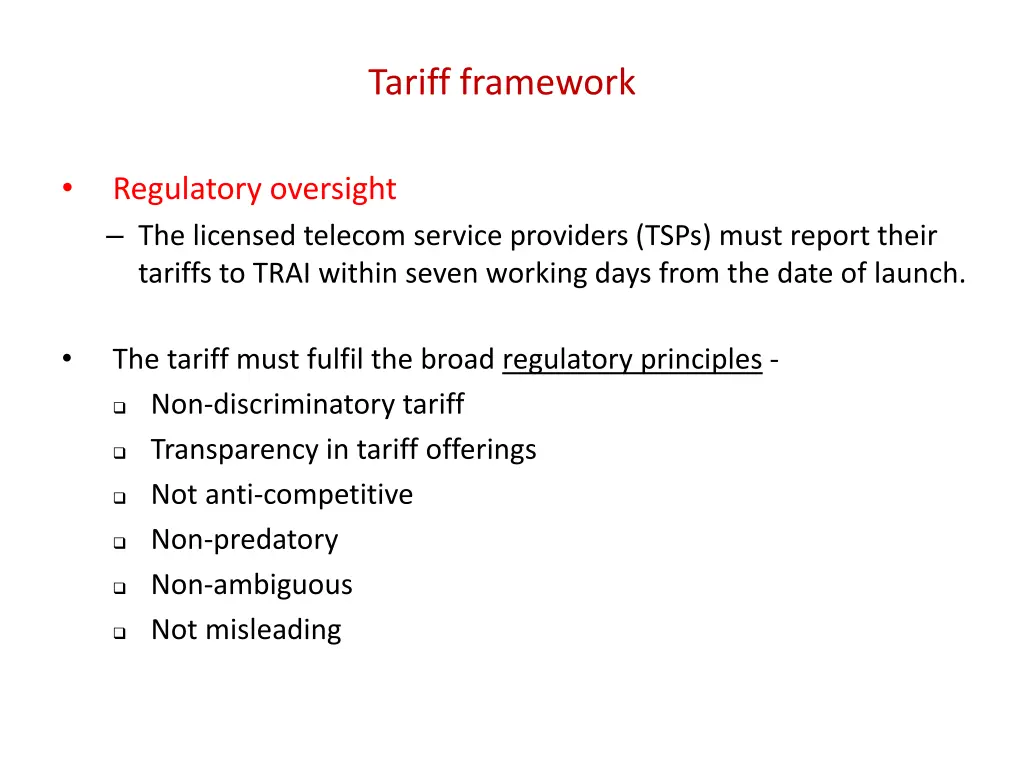 tariff framework 1