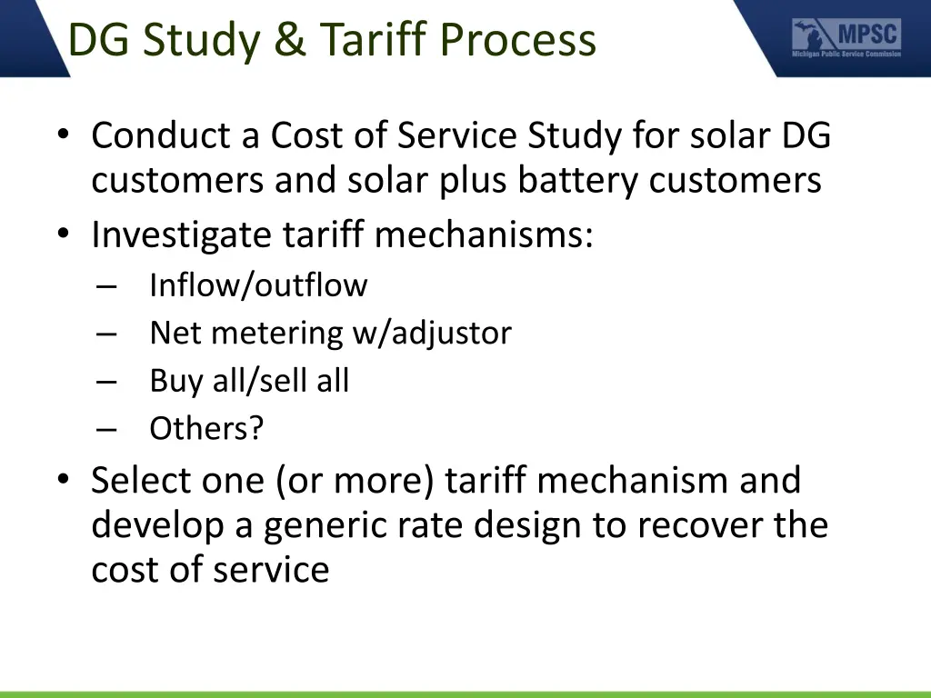 dg study tariff process