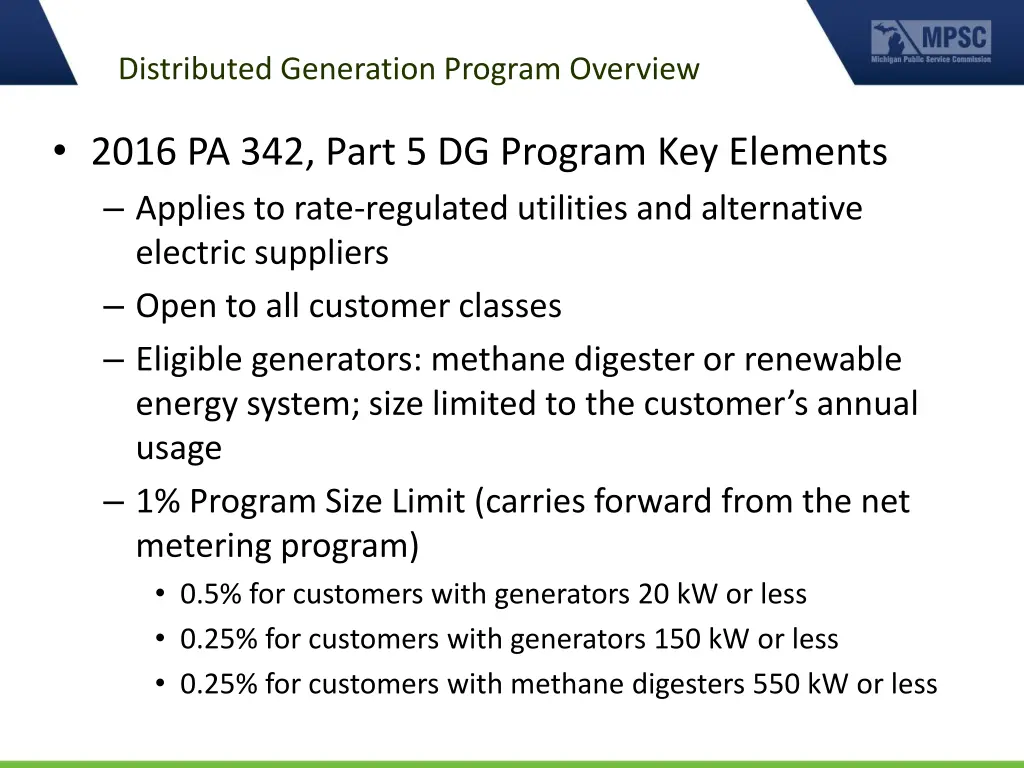 distributed generation program overview