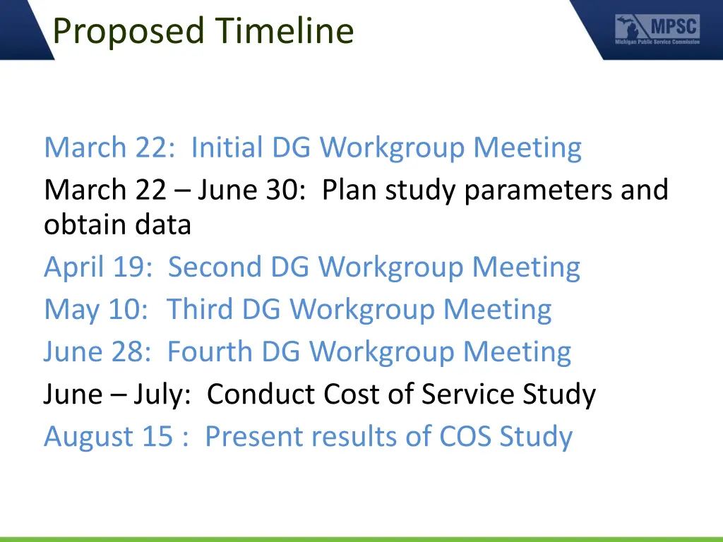 proposed timeline