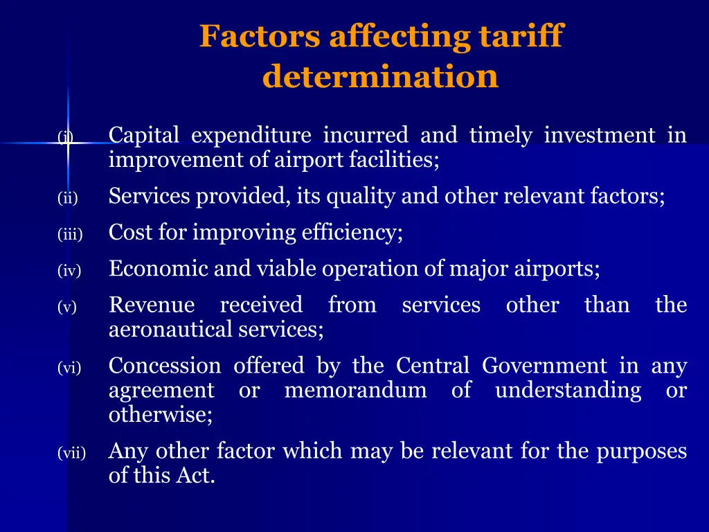 factors affecting tariff determinatio n